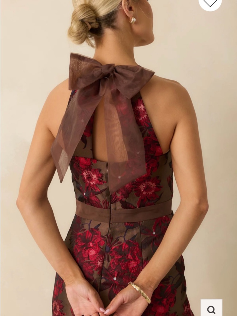 Floral Halter Midi Dress in Brown and Red - Picture 5 of 5